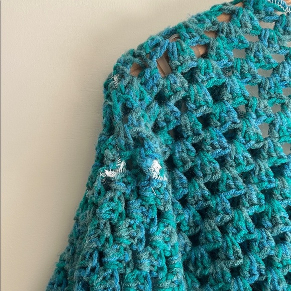 Handmade Crochet Open Cardigan - Teal and Light Blue - Picture 5 of 6